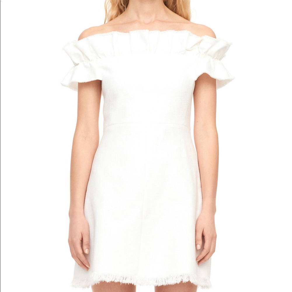 Rebecca Taylor White Off-the-shoulder Fringe Dress